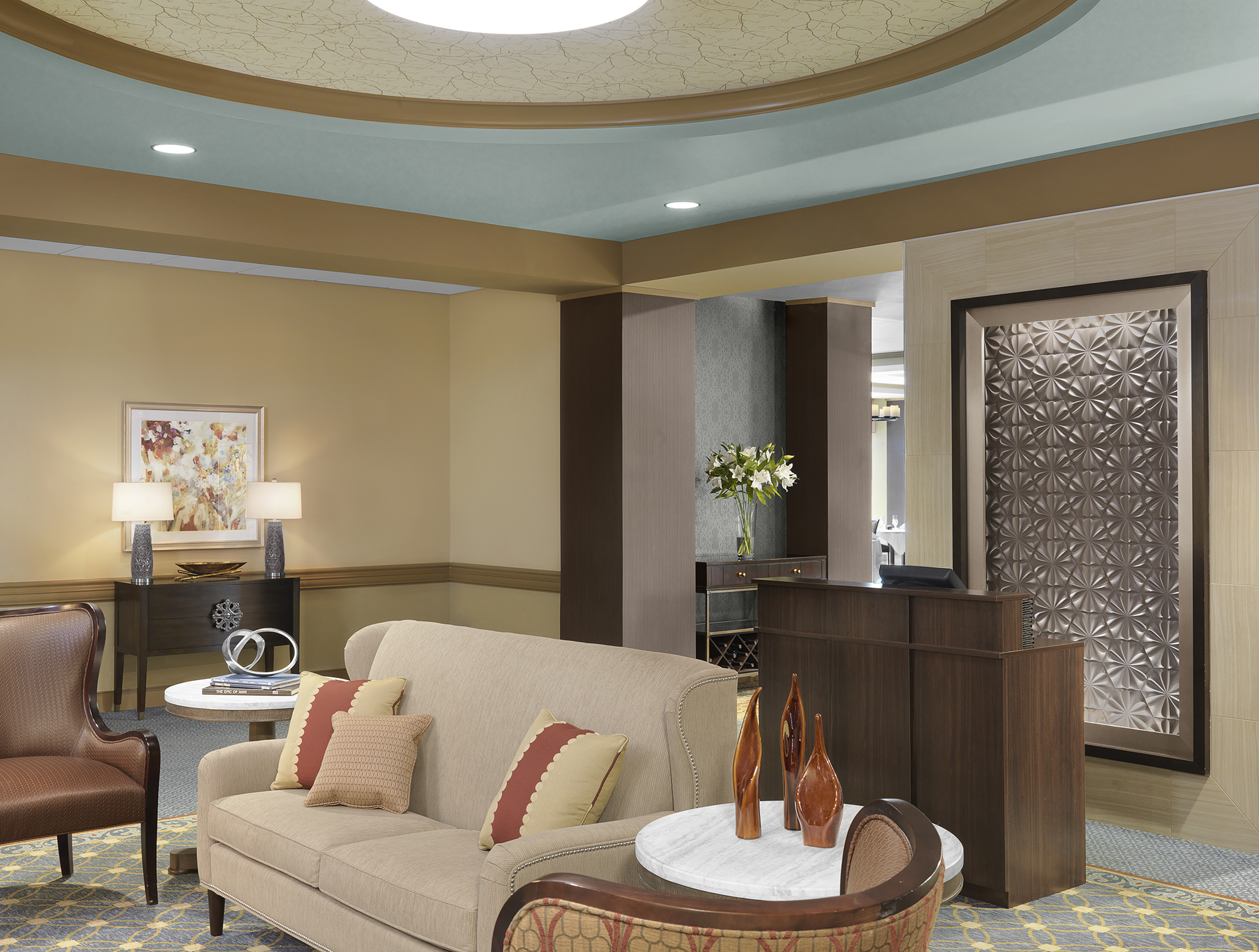 The hostess stand at Kingswood Senior Living Located in Kansas City, MO.