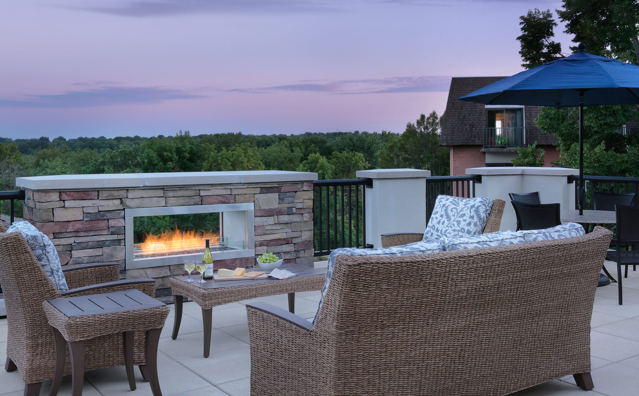 The balcony overlooking the trees at Kingswood Senior Living Located in Kansas City, MO.