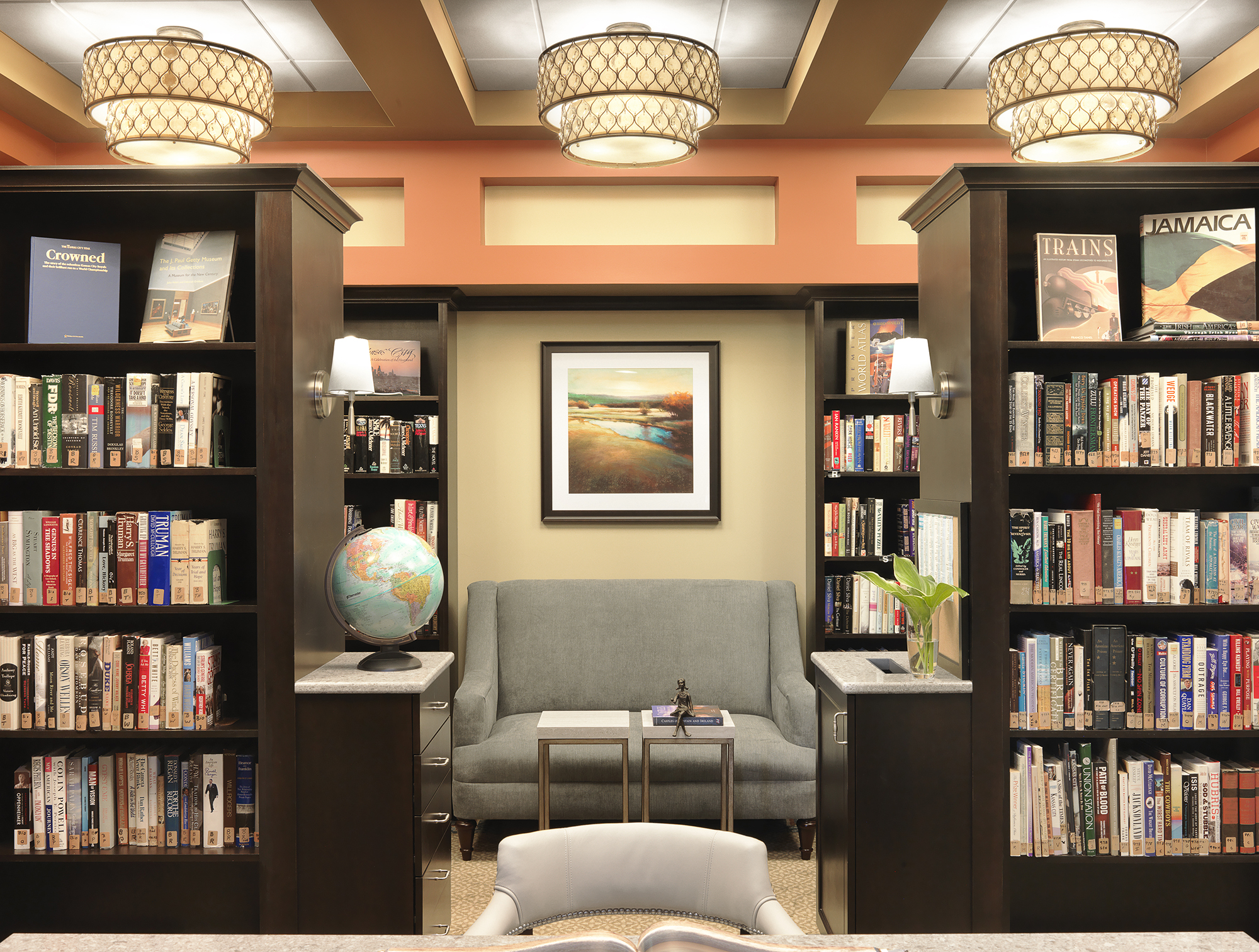 The library at Kingswood Senior Living Located in Kansas City, MO.