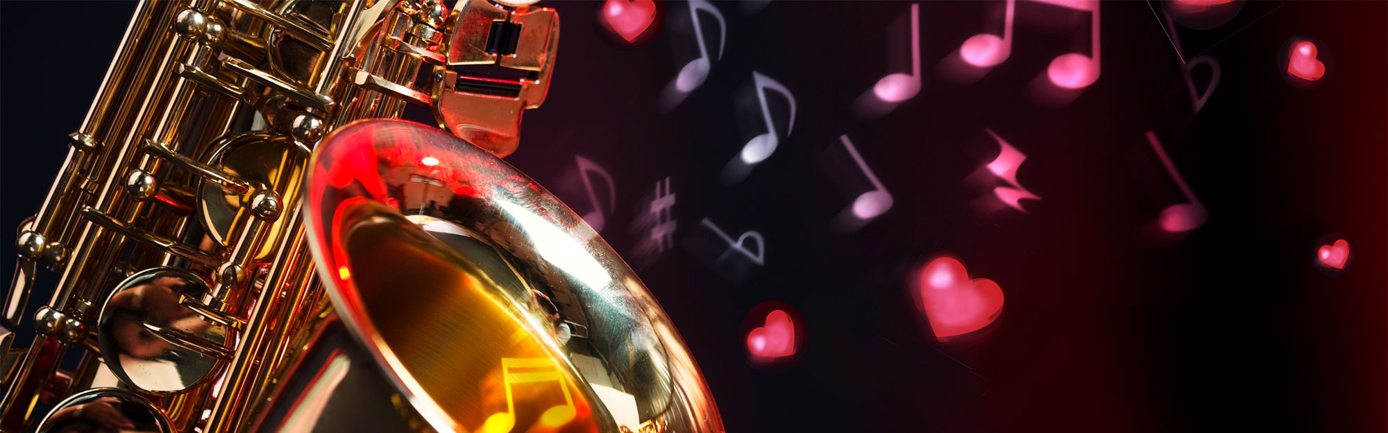 Close-up of saxophone with musical notes coming out of it
